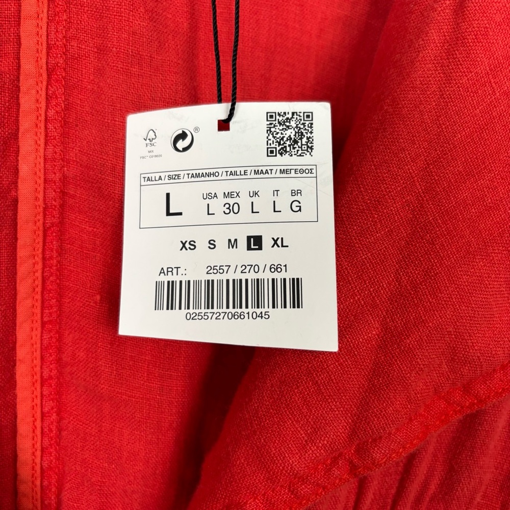 Zara Basic‎ Jacket Womens L Red Orange 100% Linen *Missing Belt* - Picture 10 of 12